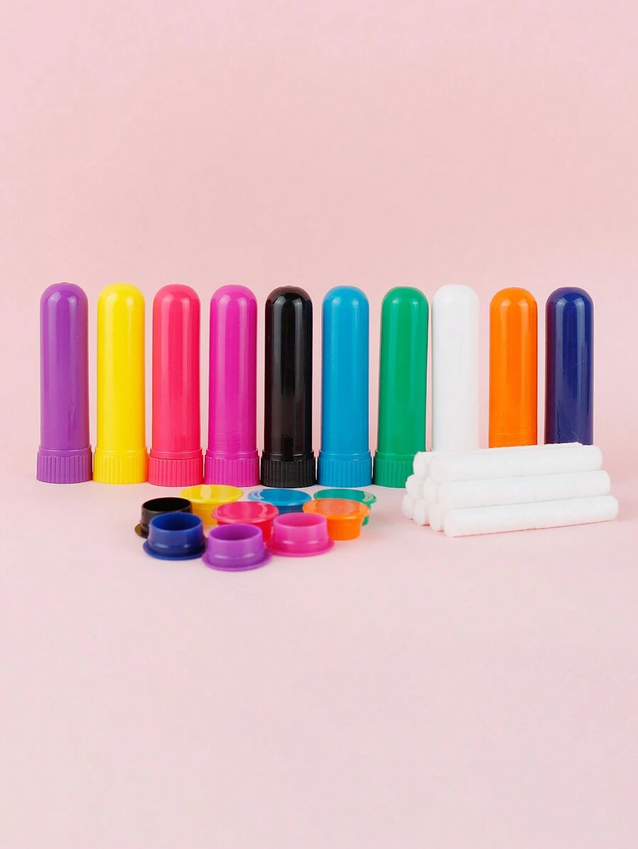 12pcs Essential Oil Inhaler Tubes Plastic Aromatherapy Portable 5ml White Empty Nasal Inhaler Tubes With Wick  Travel Accessories Mixed Color - Multicolor - View 1