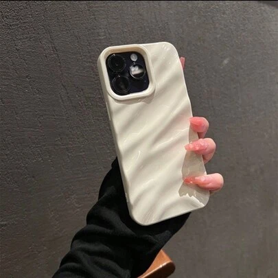 Minimalist Creamy White Asymmetrical Wave Fashion Phone Case 3D Wavy Pattern Phone Case Compatible With IPhone 17 Pro Max/17 Pro/17 Air/17/16 Pro Max/16/16 Pro/16 Plus/15/15 Pro Max/15 Pro/11/12/13/14 Pro Max/11 Pro/11 Pro Max/12 Pro/12 Pro Max/13 Pro/13 Pro Max/14 Pro/14 Pro Max Soft Case Elegant And Creative Spring Anniversary Gift Easter Birthday Party