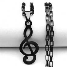 Music Note Stainless Steel Pendants Necklaces For Womne/Men Silver Color Punk Rock Musical Chain Boyfriend Gift - Necklace - View 10