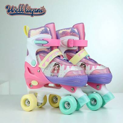 Teens' Double Row Inline Skates, And Comfortable For Indoor And Outdoor Use, Donut-Shaped Colorful And Fashionable