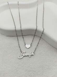 2 pièces Collier en acier inoxydable en forme de cœur personnalisé à double couche, convient aux couples, cadeau de fête des amoureux - Argent, élégant, coloré, vintage, simple, unisexe, décontracté, mignon, personnalisé, unique, cadeau idéal pour lui, cadeau idéal pour elle, petit ami, petite amie, père, mère, famille, amis, pour les anniversaires, pour les remises de diplômes, pour les fêtes, bijoux en acier inoxydable