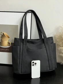 Fashionable Solid Color Minimalist Casual Large Capacity Tote Bag, Women's Shoulder Bag, Accessories Not Included