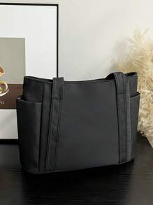 Fashionable Solid Color Minimalist Casual Large Capacity Tote Bag, Women's Shoulder Bag, Accessories Not Included