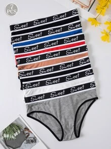 7pcs Women's Stretchy Letter Printed Triangle Panties Set