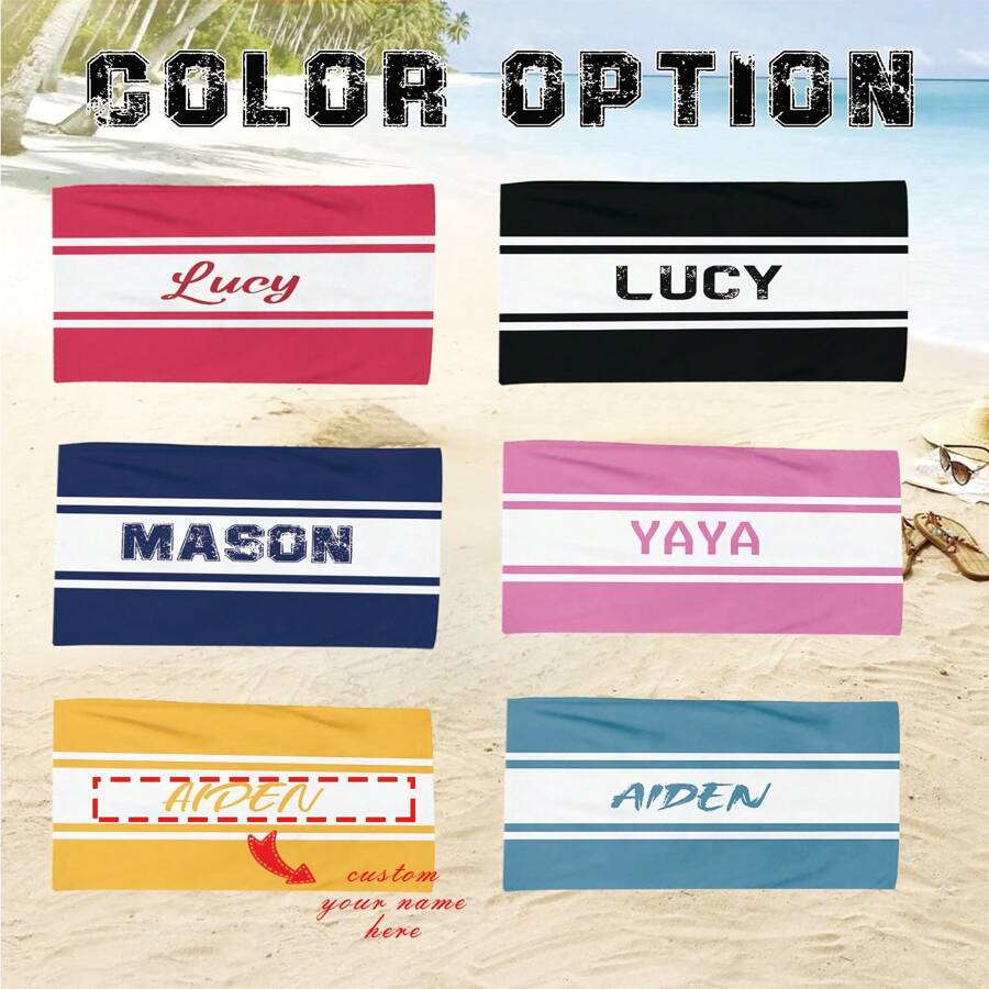 1pc Personalized Striped Pattern Beach Towel, Ideal Gift Towel For Beach, Customizable With Your Name, Your Loved Ones' Or Your Friends' Names. Large Size Bath Towel For Swimming, Comfortable And Stylish Beach Towel, Perfect Holiday Accessory, Unisex Must-Have Gift
