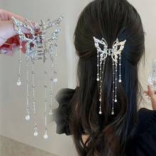 1pc Butterfly Metal Hair Clip Women's Premium Sense Half Tie Hair Clip New Chinese Fringe Small Hair Claw Hair Fascinator Tiaras Hair Clips Hair Jaw Clip Hair Clamps Hair Clutch Hair Catcher Clip, School Stuff, College Fall Winter Claw Clip Hair Accessories For Women For Vacation Outfits Woman
