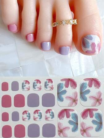 1 Sheet Of Solid Color Dopamine Sparkle Toe Nail Art Stickers, Cute Geometric Design, Easy To Apply With Nail File Included DIY