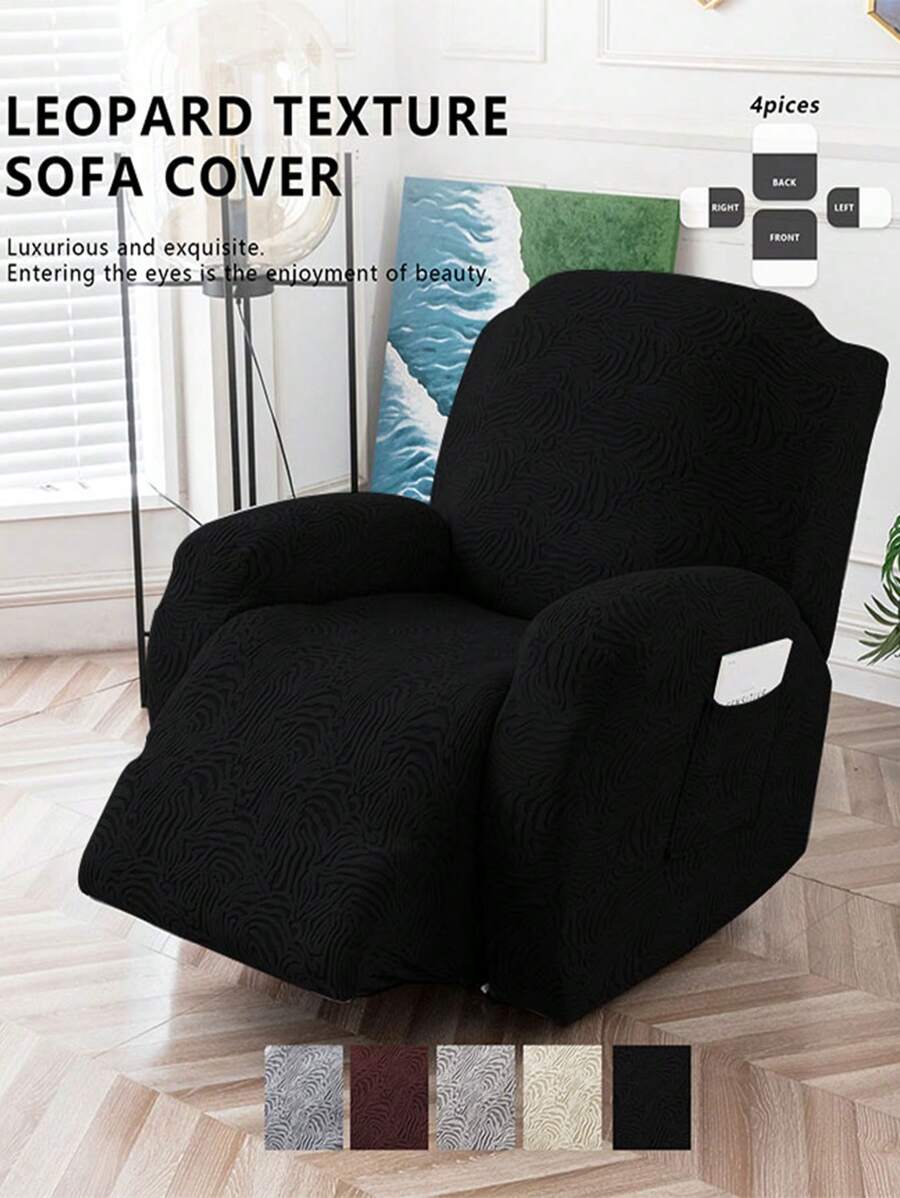 4 cái/bộ Vỏ bọc ghế tựa co giãn Tấm bọc sofa, Vỏ bọc ghế sofa cho ghế ngả lưng 1 chỗ ngồi, Tấm bảo vệ nội thất có thể giặt được với đáy đàn hồi - màu đen - Xem 1