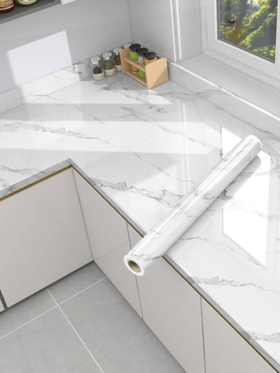 1roll Marble Print Waterproof Kitchen Sticker, Modern PVC Wall Renovation Sticker For Kitchen, Stickers, Wall Decal, Vinyl Decal For Home Decorations, Spring Decoration Items Refresh Your Home, Festival Decoration Stickers Gifts Birthday Graduation Room Decor Wall Decor Bathroom Decor Bedroom Decor Room Decoration Stuff Living Room Decor House Decor Home Decor Living Room Wall Paper Wallpapers