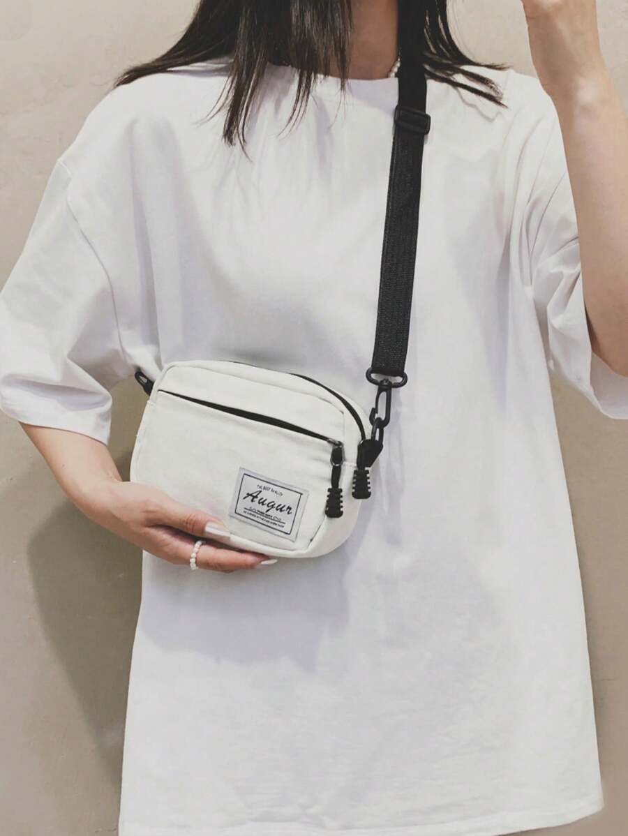 Plain Canvas Fashionable Simple All-Match Crossbody Bag - White - View 1