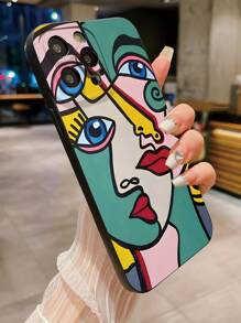 1入組抽象拼圖綠色人臉防指紋磨砂保護殼，適用於蘋果/三星/小米/紅米/VIVO/Infinix/OPPO/Reno手機 - 黑色 - 查看 5