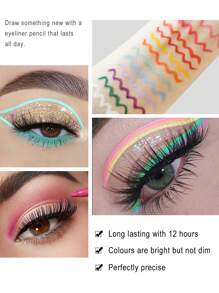 HANDAIYAN 彩色眼线笔，速干防水液体眼线笔，超细笔尖，持久，旋转式，适合情人节、音乐节、化妆派对，净重：0.2g，万圣节、圣诞节