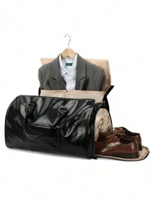 便攜式折疊旅行袋，男女裝衣袋，戶外鍛煉袋，多功能過夜旅行攜帶袋，可轉換旅行袋，男女兩用短途旅行包，2合1掛衣手提行李箱，商務旅行包 - 黑色 - 查看 5