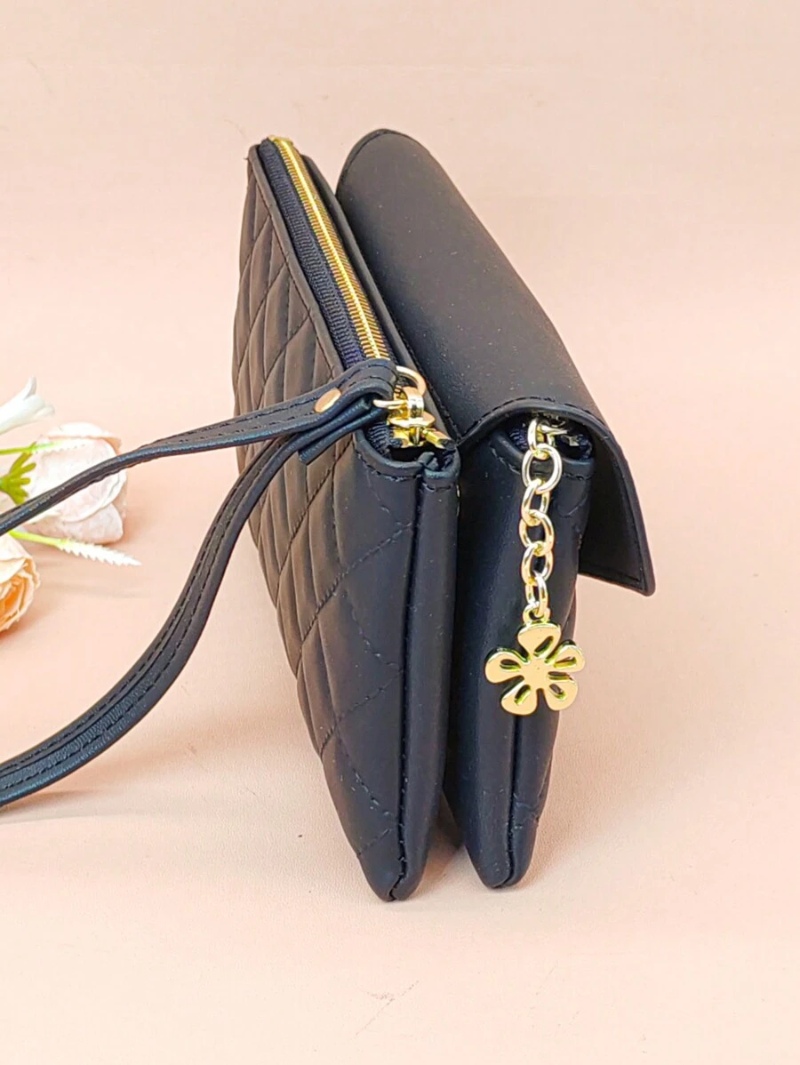 Cartera de mujer con cierre de cremallera, bordada, multifuncional, larga, con bolsillos para tarjetas, teléfono móvil. Regalo ideal para vacaciones, cartera de muñeca, monedero femenino - Negro - Ver 1