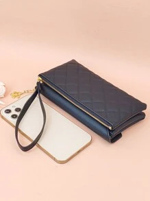 Cartera de mujer con cierre de cremallera, bordada, multifuncional, larga, con bolsillos para tarjetas, teléfono móvil. Regalo ideal para vacaciones, cartera de muñeca, monedero femenino - Negro - Ver 4