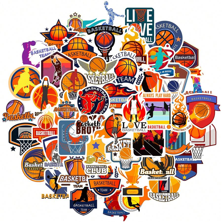 50入組籃球防水DIY創意塗鴉貼紙，適用於吉他滑板水瓶杠頭盔滑雪板筆記型電腦手機殼冰箱門行李箱涂鴉貼紙