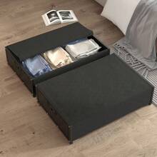 1pc Durable Metal Plastic Under Bed Storage, Container With Pulley For Under Bed Storage Organizing Clothes, Underwear, Shoes, Toys And More, Under Bed Storage Rack - Black - View 3