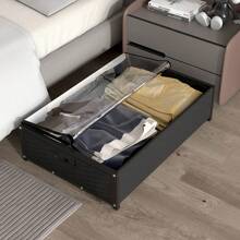 1pc Durable Metal Plastic Under Bed Storage, Container With Pulley For Under Bed Storage Organizing Clothes, Underwear, Shoes, Toys And More, Under Bed Storage Rack - Black - View 6