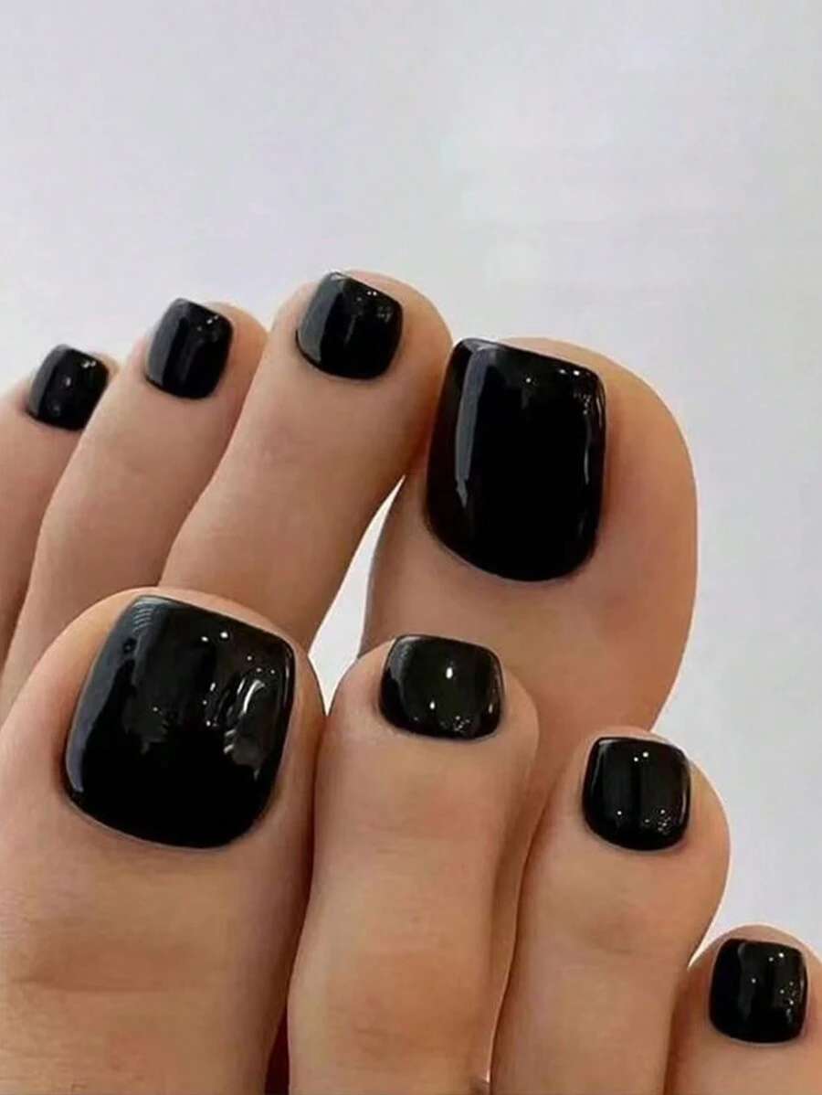 24 French Pure Pink Toenails, Vampire Nails, Square Short Nails, Pressed Nails, Suitable For Daily Wear By Students, Office Ladies, Parties And Balls. - Black - View 1