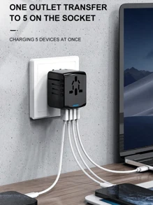 Universal Travel Adapter, International Travel Plugs Worldwide With 3 USB + 1 Type C Ports European Power Adapter, Smart AC Outlet Wall Charger For Us To EU UK AUS Ireland Asia (Type C/G/A/I)-Blue/Black
