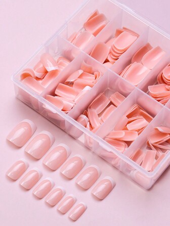 240pcs Press-On Nails Short French Fake Nails Full Coverage Rectangular Acrylic White Natural French Tip Women's Manicure Nail Supplies