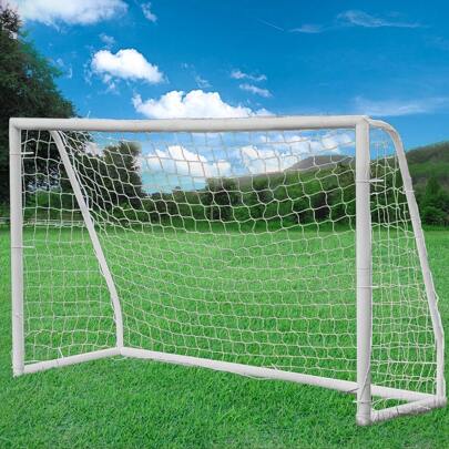 Fotbollsmål för barn, 244 x 155 x 90 cm, väderbeständig, förtjockad PVC-ram med snäppsystem, lätt att montera, fotbollsmål för trädgården eller parken, vit
