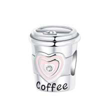 Silver Plated Charm Pink Love Coffee Cup Silver Cubic Zirconia Series Charm Bead Is Suitable For Diy Female Bracelet Cubic Zirconia Pendants