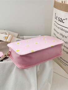 1pc Women's Embroidered Small Square Bag With Fashionable Wide Strap, For Crossbody Or Shoulder Use