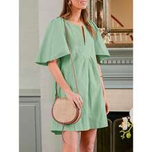 Womens Flutter Short Sleeve Mini Dress Casual V Neck Loose Flowy Summer Dresses - Green - View 3