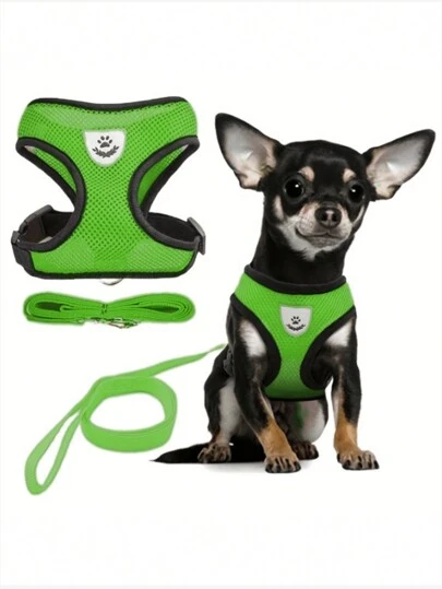  Langxingcs Pet Cat Dog Leash Set With Escape-Proof Adjustable Harness, Reflective Safety Strap And Collar, Soft Breathable Mesh Material