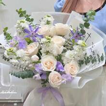20 张哑光白色和粉色防水花卉包装纸，带边缘，鲜花花束礼品包装花店用品，10 包白色，10 包粉色，圣诞节 - 霧面-白色和粉紅色 - 查看 8