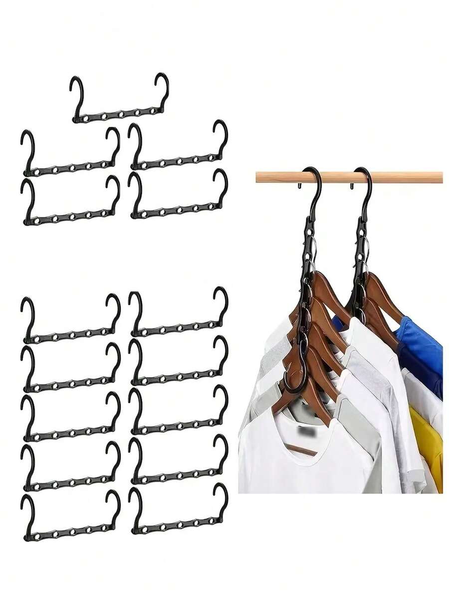 5-delige/10-delige magische multifunctionele kledinghanger, moderne stijl, opvouwbaar, meerdere haken voor volwassenen en thuisorganisatie, decoratie voor herfst, feestdagen, kamerdecoratie, huisdecoratie, slaapkamerdecoratie. - Zwart - Bekijken 1
