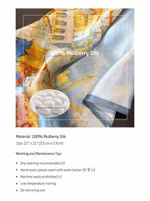 1条女士春秋季中国风新款复古百搭真丝围巾，小号真丝围巾，桑蚕丝围巾，通勤领巾 - 黃色 - 查看 2