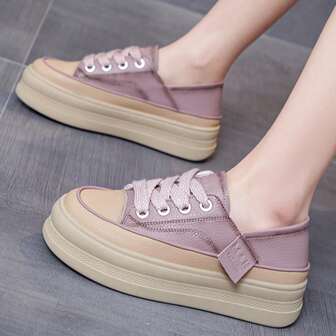 1pair Comfortable Platform Slip-Resistant Lace-Up Women's Casual Shoes With Increased Height