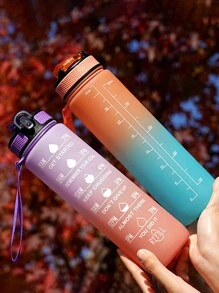 1入夏季新款1000ml大容量運動水瓶，塑料製品且防摔，戶外攜帶便攜式空間杯，學生健身水瓶 - 玫紅色 - 查看 3