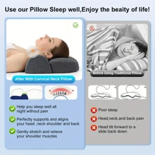 1pc Cervical Memory Foam Pillow, Neck Pillows For Neck And Shoulder, Ergonomic Orthopedic Sleeping Neck Support Pillow For Side Sleepers, Back And Stomach Sleepers - 灰色 - 查看 7