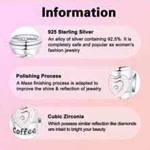 Silver Plated Charm Pink Love Coffee Cup Silver Cubic Zirconia Series Charm Bead Is Suitable For Diy Female Bracelet Cubic Zirconia Pendants