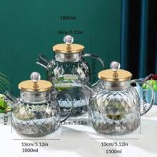 适用于炉灶和微波炉的玻璃茶壶，带可拆卸滤嘴的玻璃硼硅酸盐茶壶，带钢盖的玻璃茶壶，用于散叶茶、水果茶和花茶的茶壶 - 煙灰色-菱形條紋-鋼蓋子帶頂珠 - 查看 2