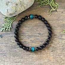 YAUKIA 1pc 6mm Black Tourmaline And Blue Tigers Eye, Abundance And Blessings, Stretch Crystal Bracelet - Multicolor - View 3