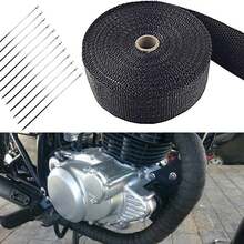 Motocicleta Cinta Termica Para Escape (headers) 10 Metros,Cinta térmica de escape de titanio, 2 x 16.5 pies con 10 bridas de acero inoxidable, cinta térmica de fibra de basalto para motocicletas y coches,Térmica de Escape, 2'' x 16.5' Fibra de Vidrio Negra Resistente al Calor Cinta de Aislamiento Térmico de Silenciador para Moto con 10 Ataduras de Cierre Inoxidable - Negro - Ver 4