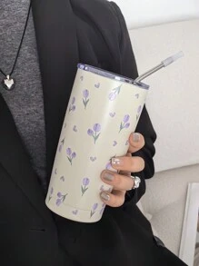 1 件原创 INS 风格紫色郁金香心形 20 盎司（600 毫升）不锈钢双层保温杯、咖啡杯、水瓶、旅行杯、节日礼物、生日礼物、学生杯、极具吸引力（不含吸管）学校用品返校 - 彩色 - 查看 5