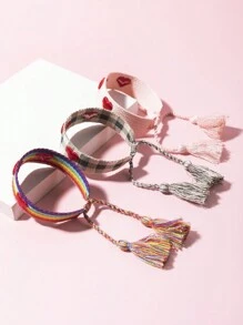 1 pezzo Braccialetto regolabile intrecciato con ricamo a cuore e nappine, adatto come regalo di compleanno, festività, inizio scuola per adolescenti