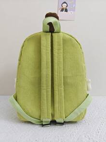 1pc Girls' Solid Color Flannel Cartoon Smile Face Pear Shaped Backpack, High Capacity With Zipper Closure, Perfect For Daily Outings - Green - View 5