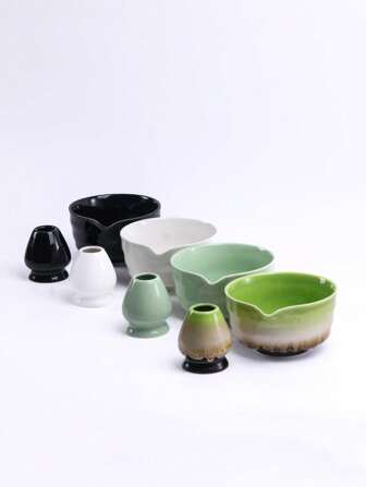 Bol en céramique pour matcha de 485 ml et ensemble avec couvercle Chasen, facile à nettoyer, outils pour matcha à la maison, accessoires à thé de kung-fu, couleur aléatoire, set matcha rentrée des classes