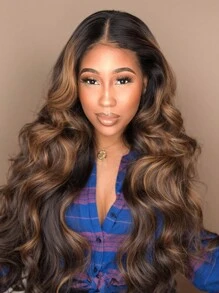 假发 7x5 Bye Bye Knots Wear Go 无胶假发 棕色渐变色波浪假发 预剪预漂白人发蕾丝假发 Unice 假发 Unice 头发