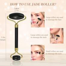 2入組黑曜石刮痧按摩器套裝，臉部滾輪，抗衰老、活化面部，黑色 - 黑色 - 查看 3