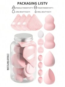 15件套迷你蜜罐式化妆海绵套装 - 4个大号化妆海绵、4个扇形粉扑、4个迷你化妆海绵和3个指套气垫粉扑，配有透明收纳盒。适用于化妆、家居装饰、梳妆台、旅行、卧室等场合。关键词：化妆海绵、美妆蛋、粉扑、化妆海绵、便宜、圣诞礼物、化妆工具、便宜好物、礼品、女士礼品、圣诞礼物、赠品、旅行、便宜好物、旅行必备品。 - 彩色 - 查看 10