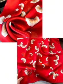 1pc Women's Spring/Autumn Chinese Style Red Leaf 100% Mulberry Silk Scarf, Small Square Silk Scarf, Commute Neckerchief - Burgundy - View 3