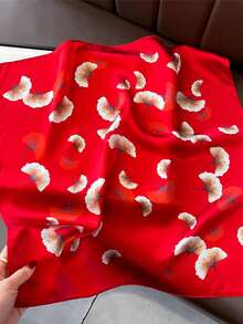 1pc Women's Spring/Autumn Chinese Style Red Leaf 100% Mulberry Silk Scarf, Small Square Silk Scarf, Commute Neckerchief - Burgundy - View 4