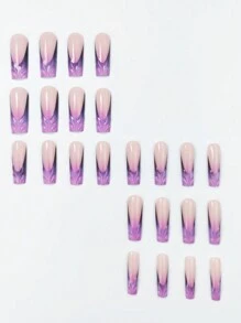 Actualice su estilo: 24 piezas de uñas postizas largas con diseño francés degradado, diseño 3D de escamas de sirena Y2K con pegamento de uñas gelatinoso, 1 lima de uñas y 1 juego de uñas postizas, suministros de uñas - Multicolor - Ver 2